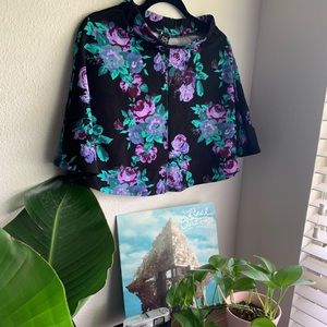 Black A-line Floral Mini